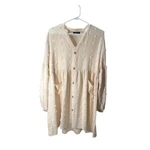Kojooin Mini Dress Maternity Long Sleeve Swiss Dot Cream Size XL, Pre-Owned EUC